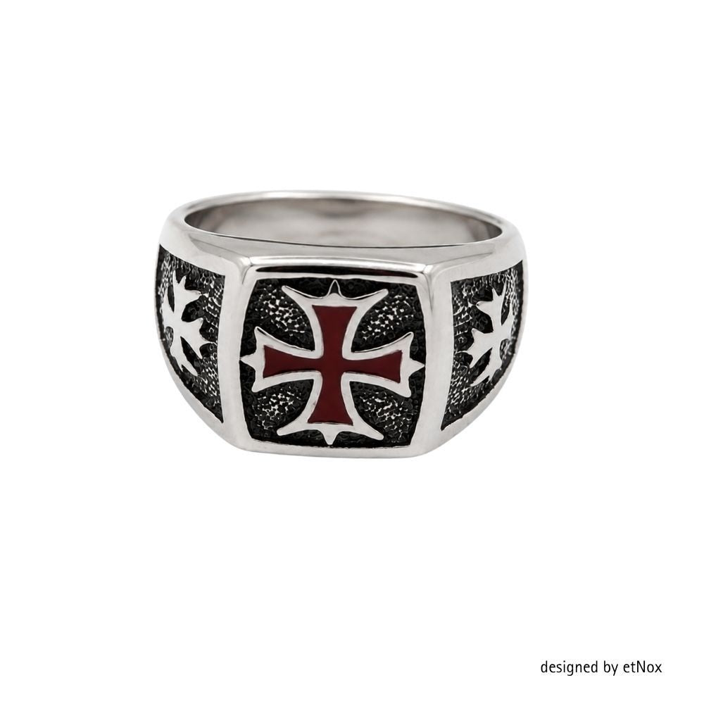 Red Iron Cross Stainless Steel Signet Ring