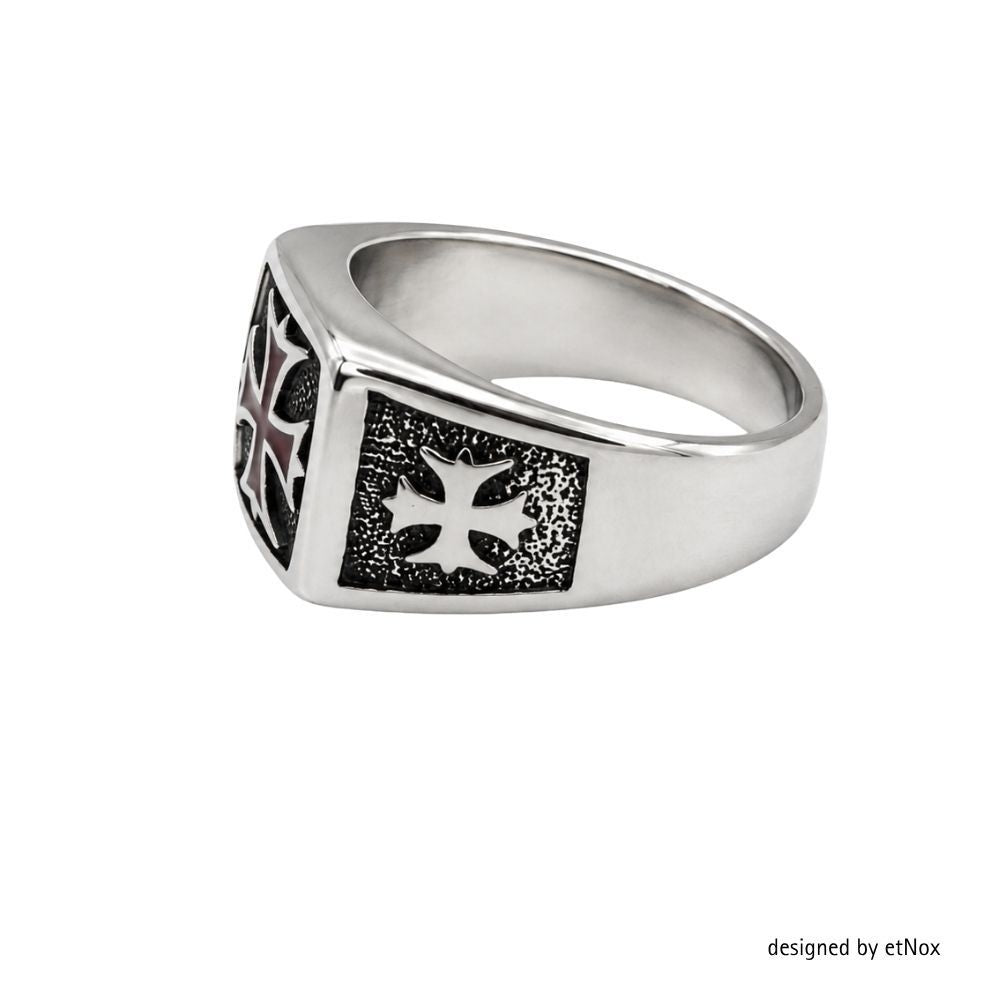 Red Iron Cross Stainless Steel Signet Ring