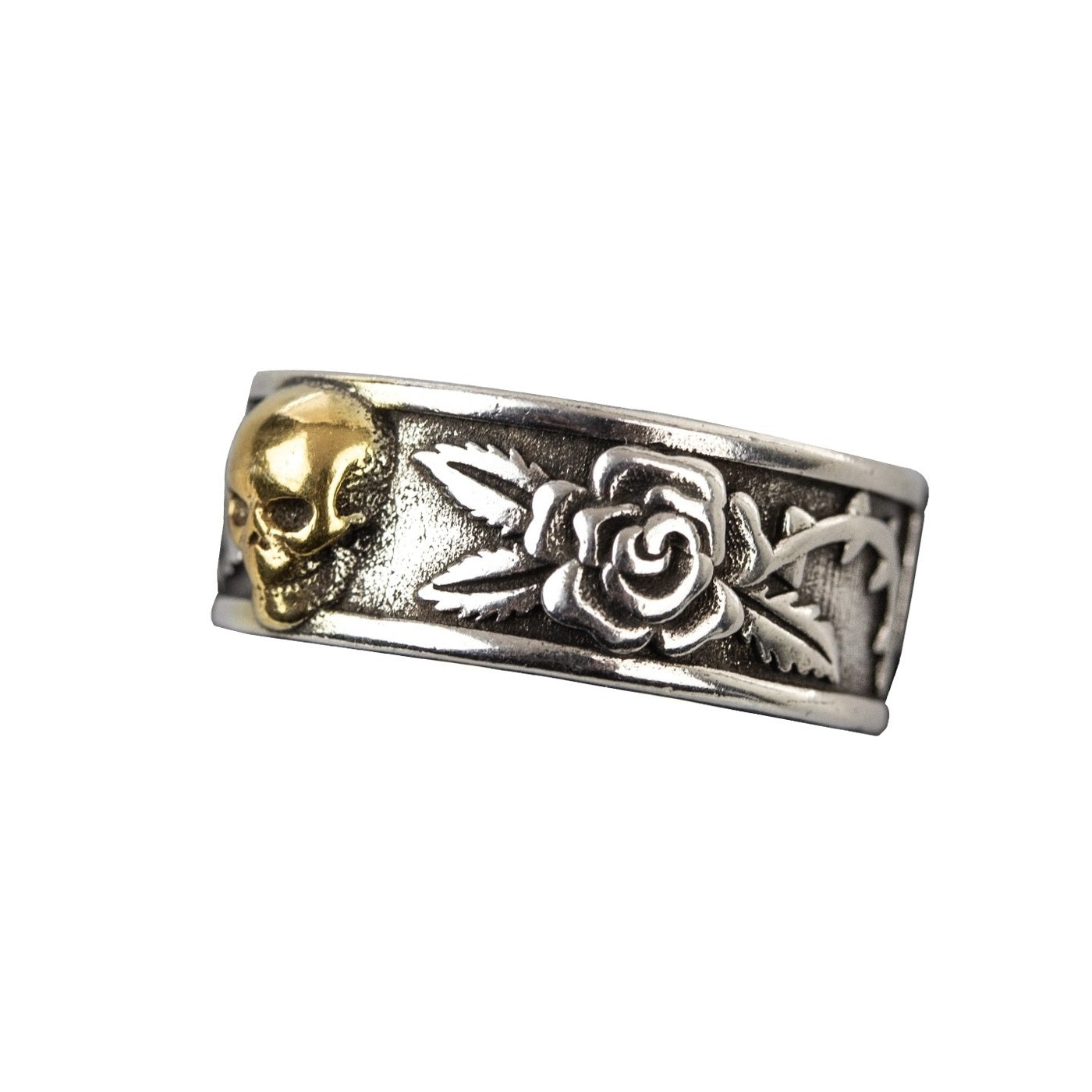 SKULL & ROSES STEEL RING