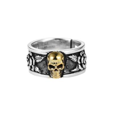 SKULL & ROSES STEEL RING