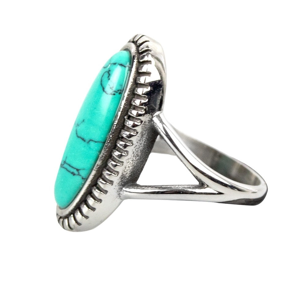 Ring Long Turquoise Stainless Steel with Stone