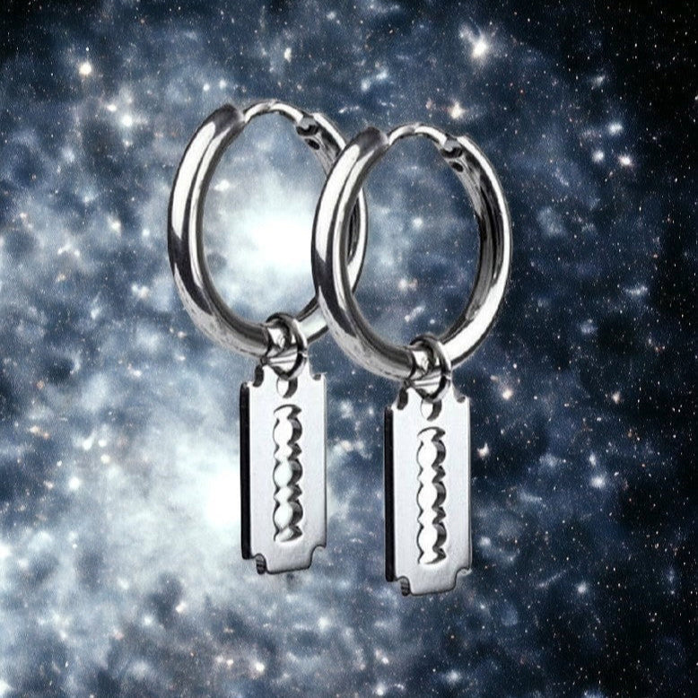 STAINLESS STEEL EARRINGS RAZOR BLADE