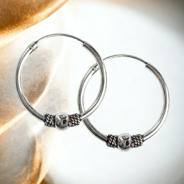 STERLING SILVER EARRINGS BALI CREOLE MEDIUM