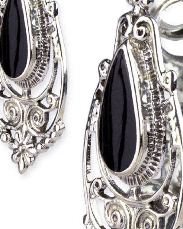 STERLING SILVER EARRINGS ONYX ORNAMENT