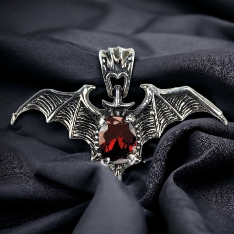 STERLING SILVER PENDANT RED BAT