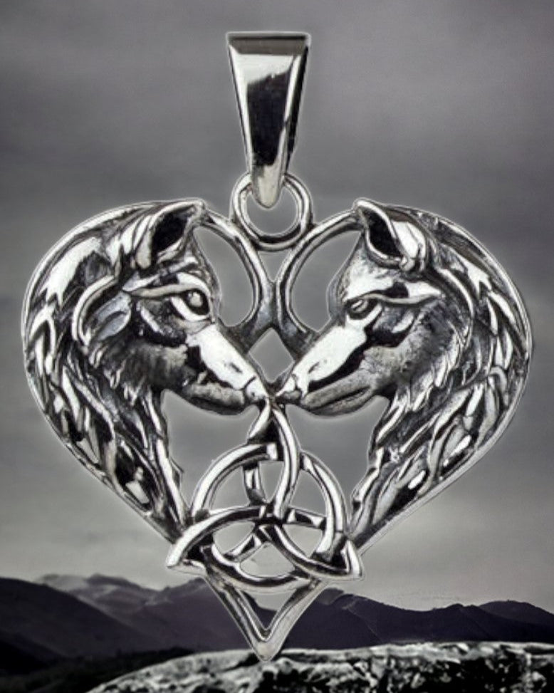 STERLING SILVER PENDANT WOLF HEART