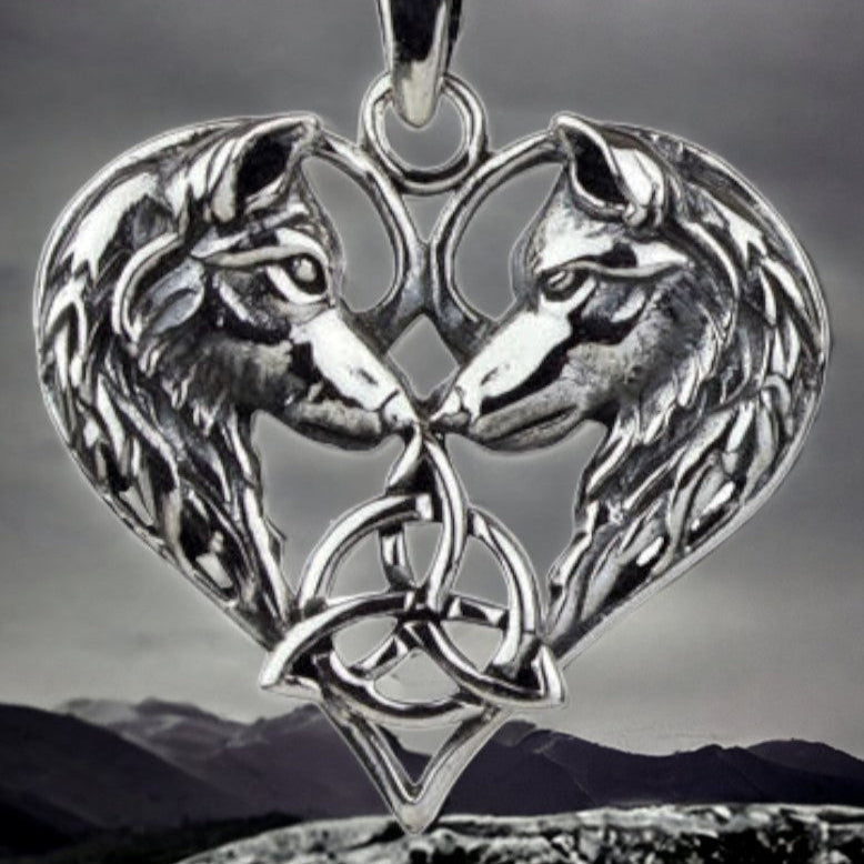 STERLING SILVER PENDANT WOLF HEART