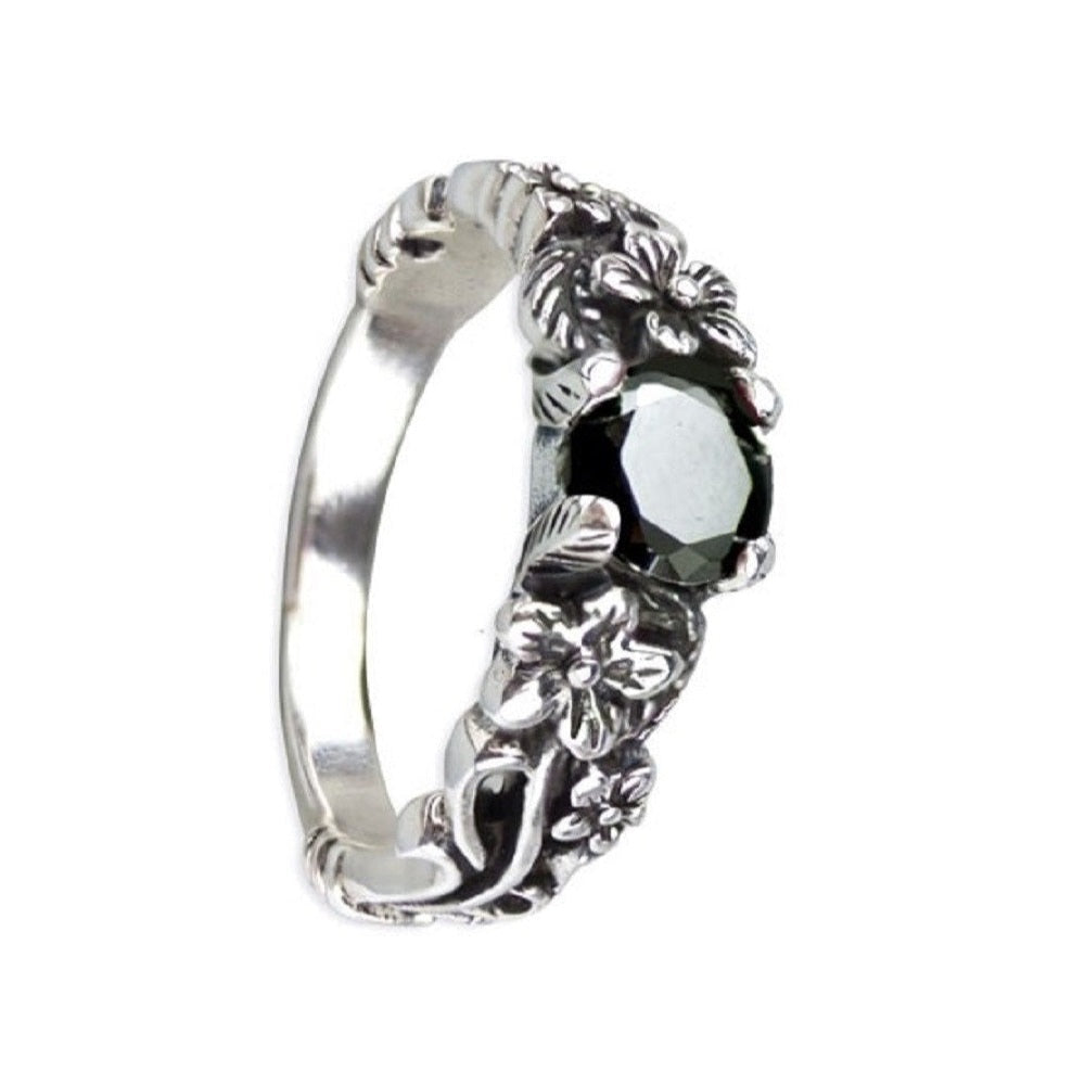 STERLING SILVER RING BLACK FLOWER