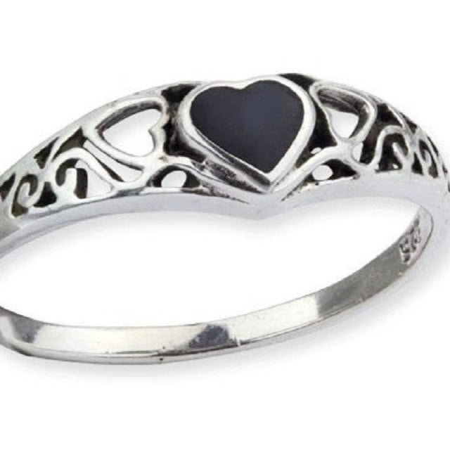 STERLING SILVER RING BLACK HEART