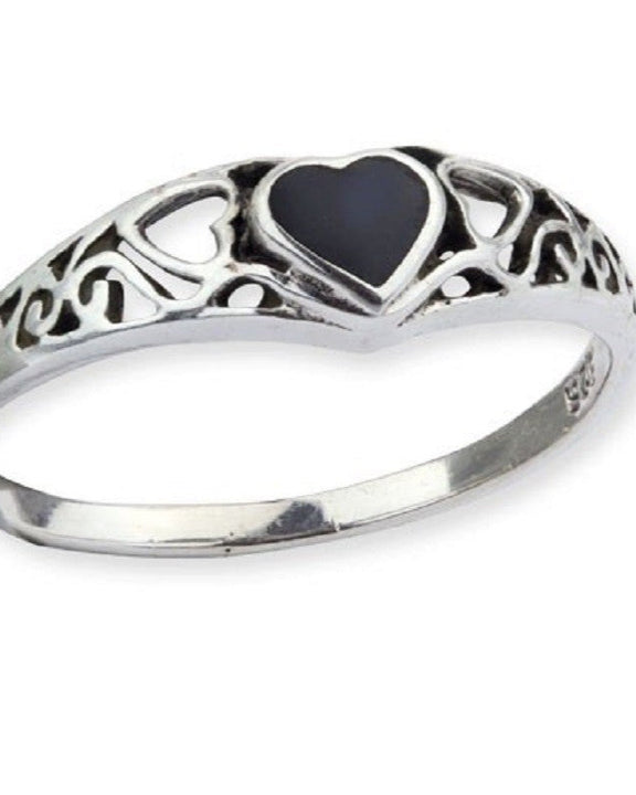 STERLING SILVER RING BLACK HEART