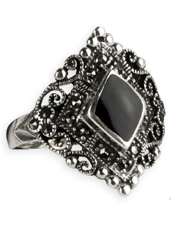 STERLING SILVER RING BLACK MARCACITE