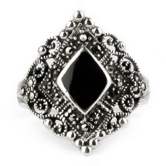 STERLING SILVER RING BLACK MARCACITE