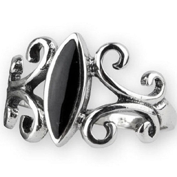 STERLING SILVER RING BLACK ORNAMENT