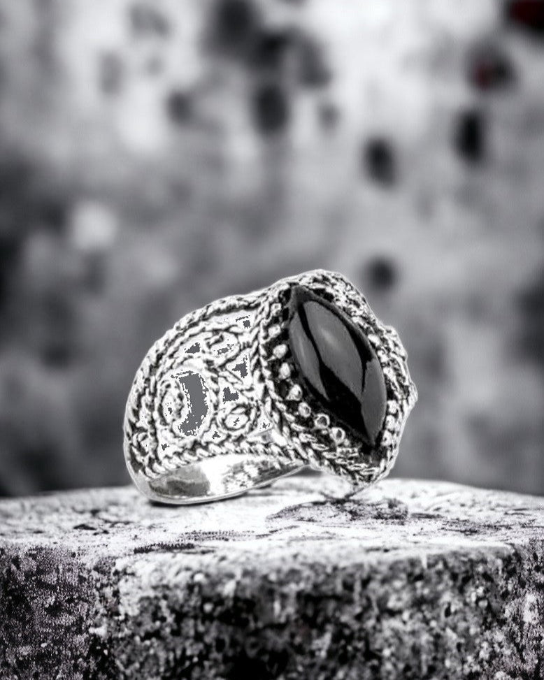 STERLING SILVER RING BLACK WEAVE