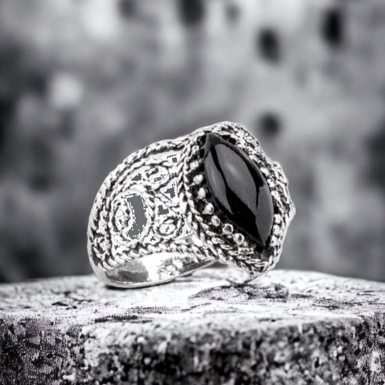 STERLING SILVER RING BLACK WEAVE