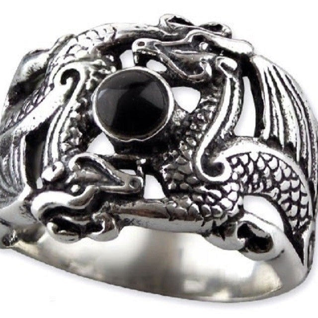 STERLING SILVER RING DOUBLE DRAGON