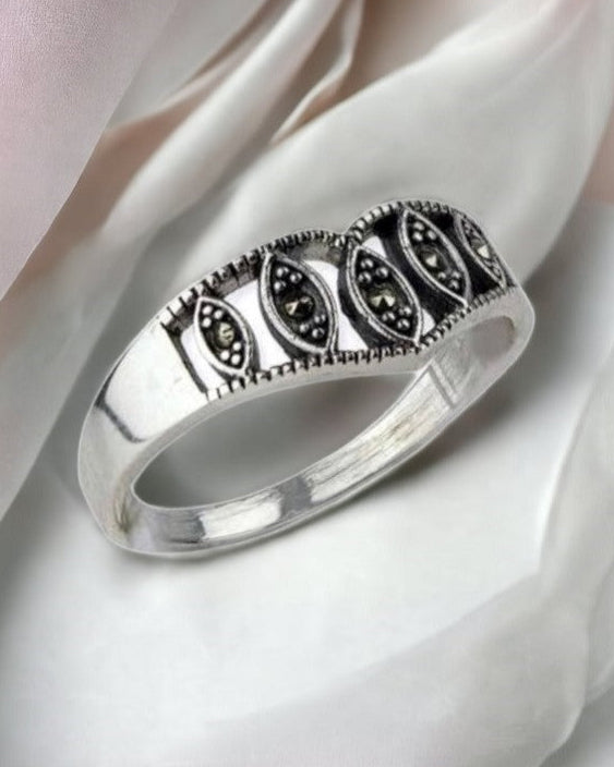 STERLING SILVER RING MARCASITE TIARA
