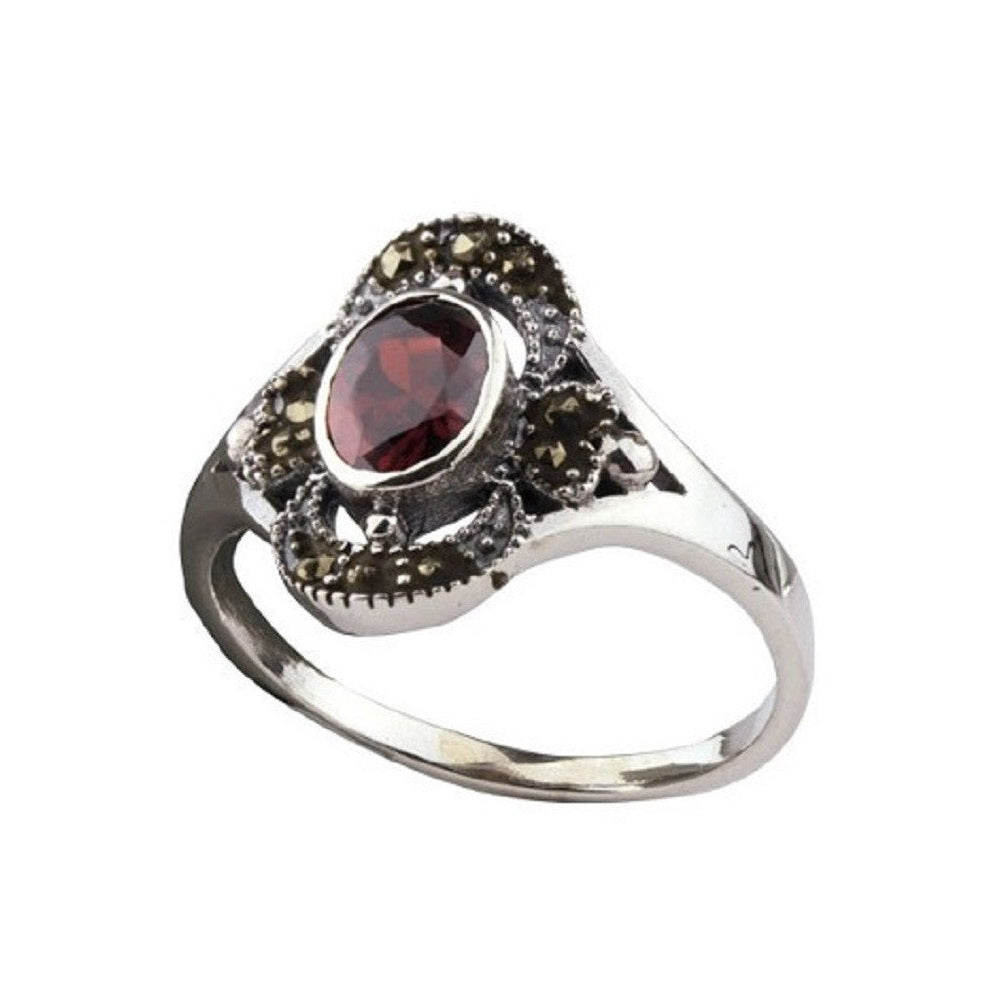 STERLING SILVER RING RED MARCASITE