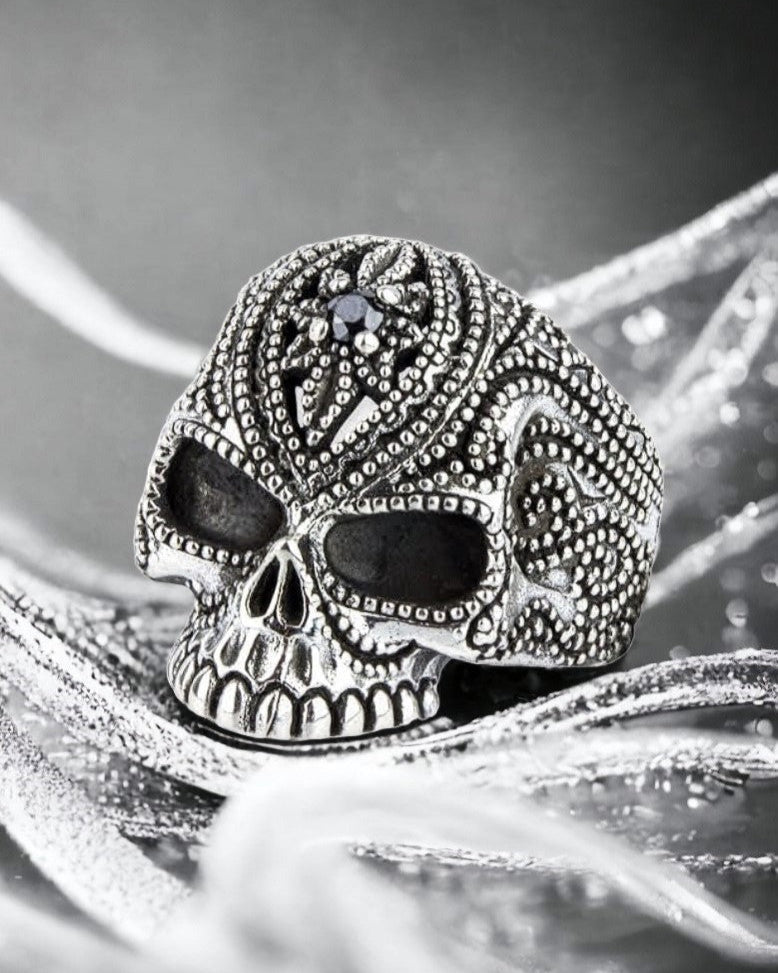 STERLING SILVER RING TATTOO SKULL