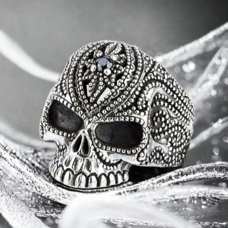 STERLING SILVER RING TATTOO SKULL