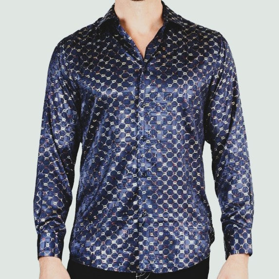 Gold Western Print Shirt — Men’s Slim Fit Long Sleeve by El General Western Wear