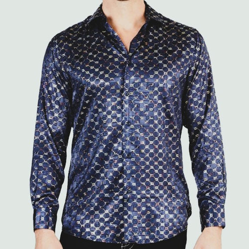 Gold Western Print Shirt — Men’s Slim Fit Long Sleeve by El General Western Wear