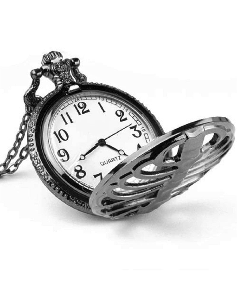 Skeleton Pocket Watch with Lid - Vintage Mechanical Clock with 80cm Chain