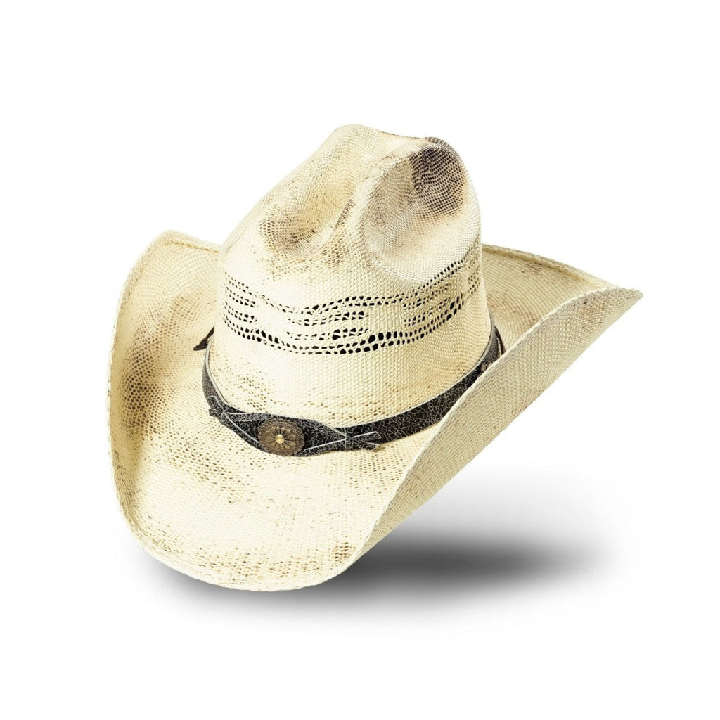 Snake Western Straw Cowboy Hat - Shapeable Brim with Concho Leather Band