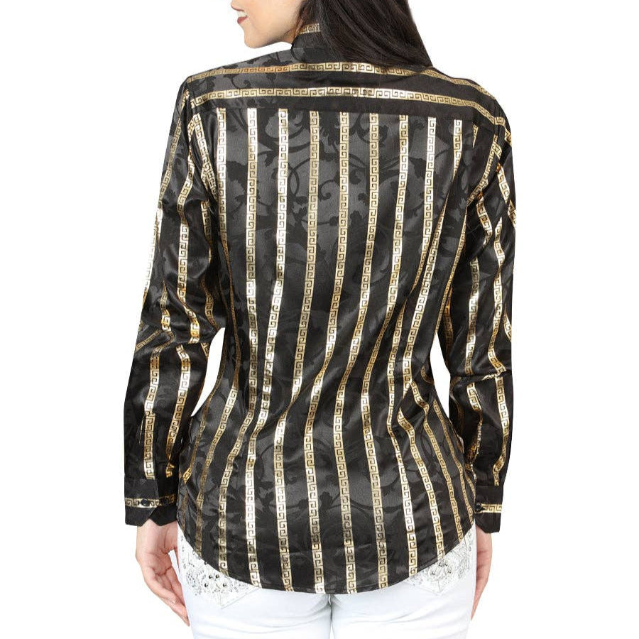 Striped Long Sleeve Women's Shirt - Casual Western Style Blouse