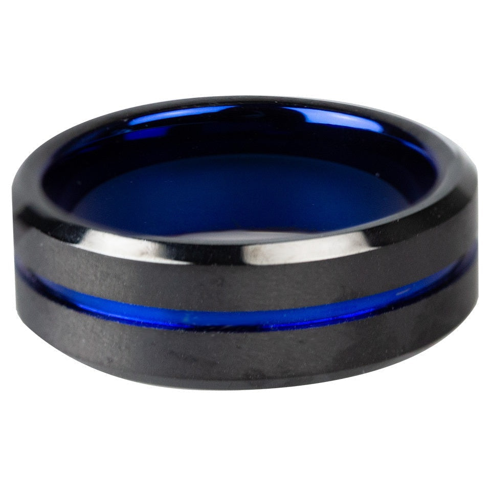 Blue Line Tungsten Ring