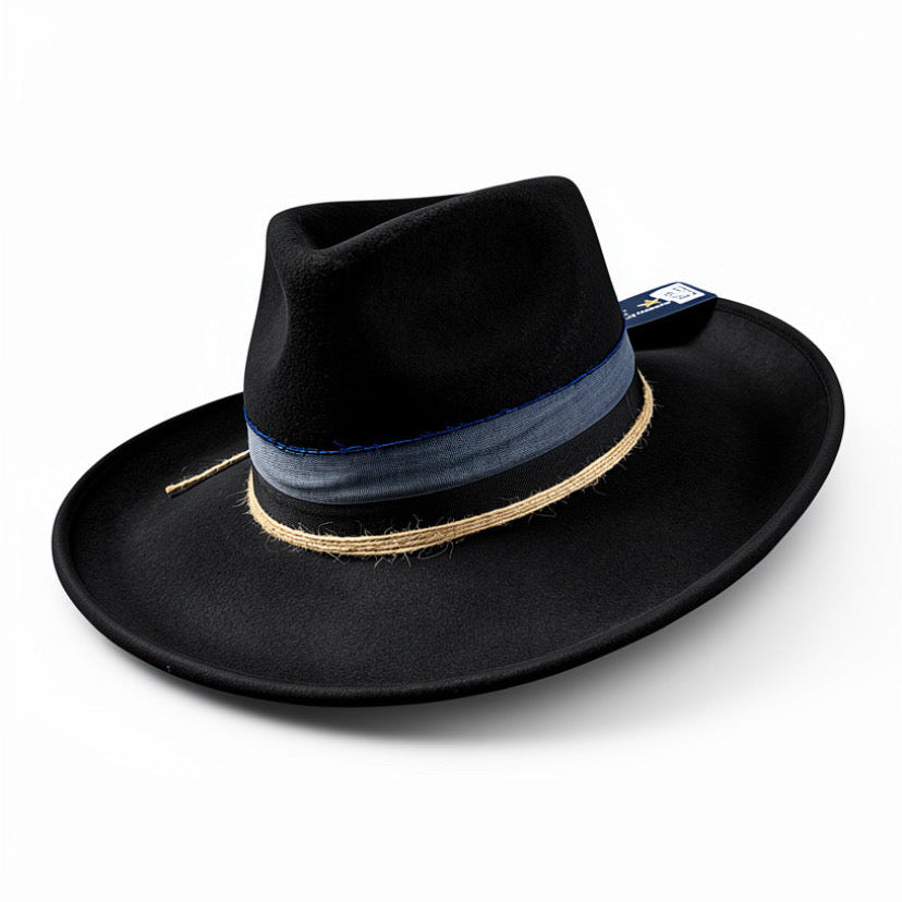 Teardrop fedora hat Small Town - Black Wide Brim Felt Hat