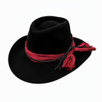 Tejas — Black 100% Wool Felt Western Cowboy Hat with Red Gauze Hatband
