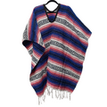 Traditional Mexican Falsa Poncho - Striped blanket with Fringe