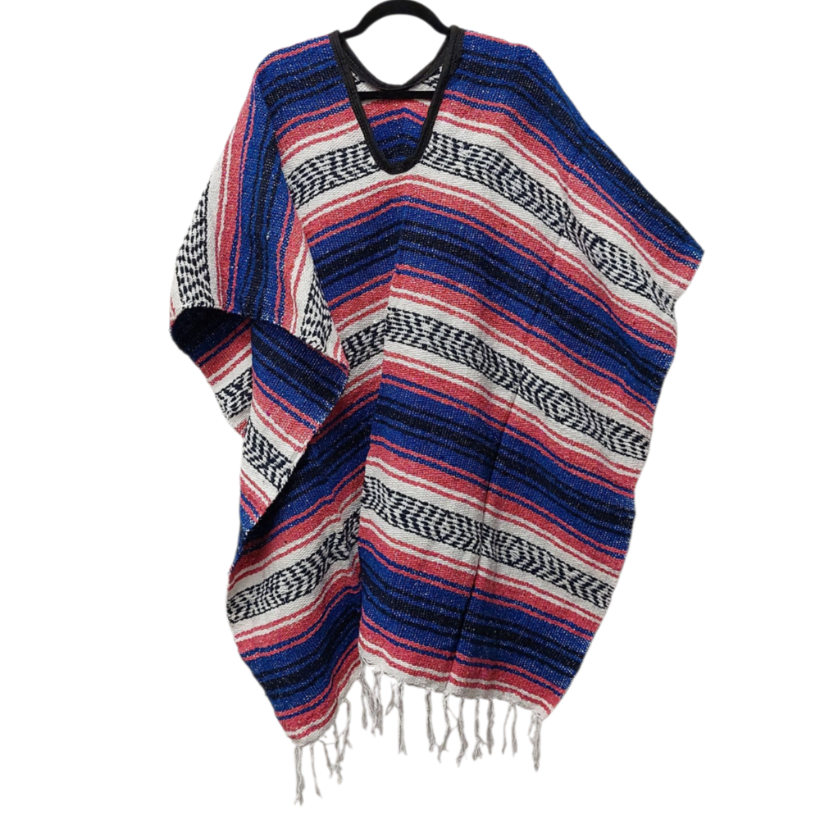 Traditional Mexican Falsa Poncho - Striped blanket with Fringe