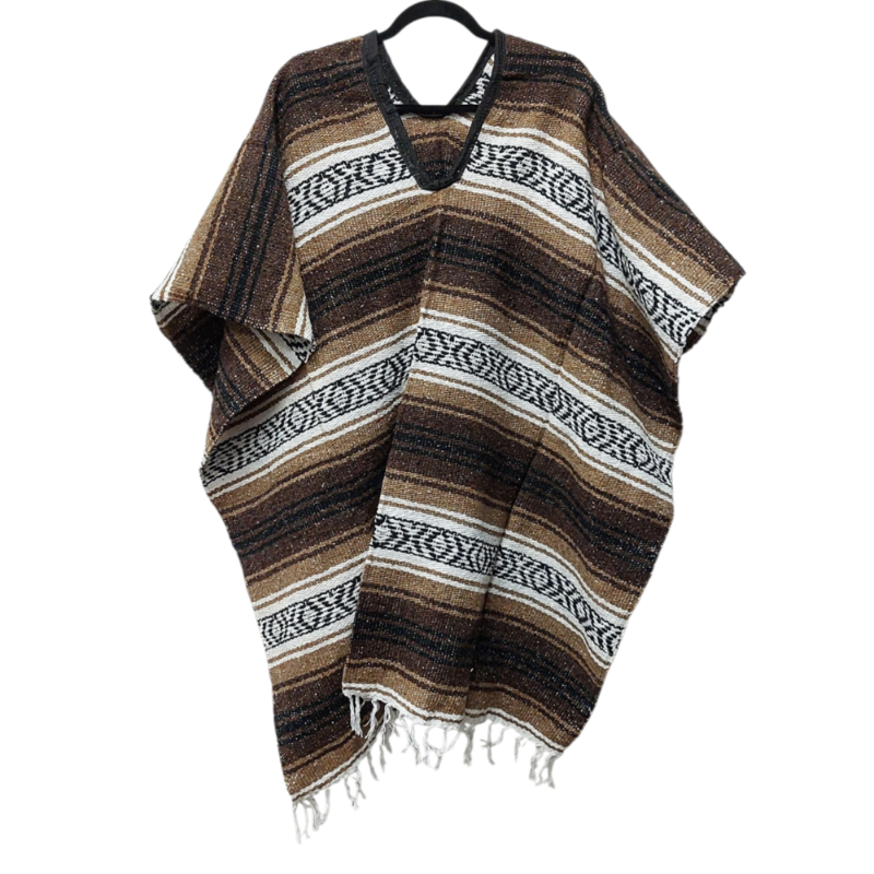 Traditional Mexican Falsa Poncho - Striped blanket with Fringe