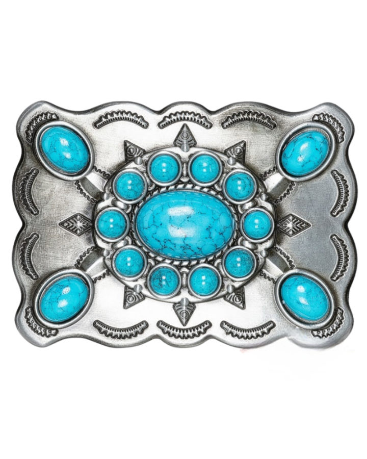 Turquoise Stone Belt Buckle - Western Zinc Alloy Buckle 9x6.5cm