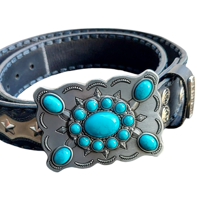 Turquoise Stone Belt Buckle - Western Zinc Alloy Buckle 9x6.5cm