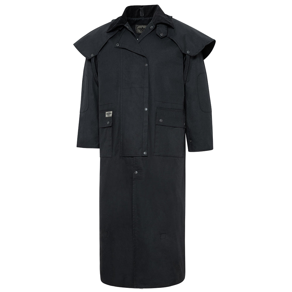 Western Duster Coat Trail Black - Oil Cloth Cowboy Duster