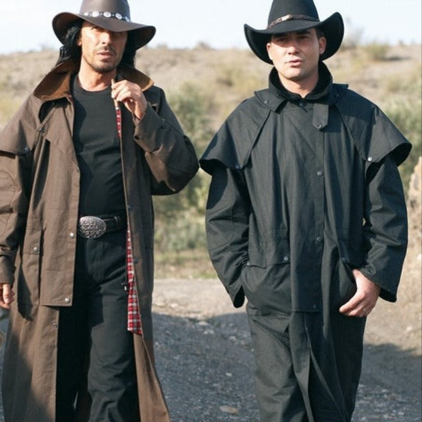 Western Duster Coat Trail Black - Oil Cloth Cowboy Duster