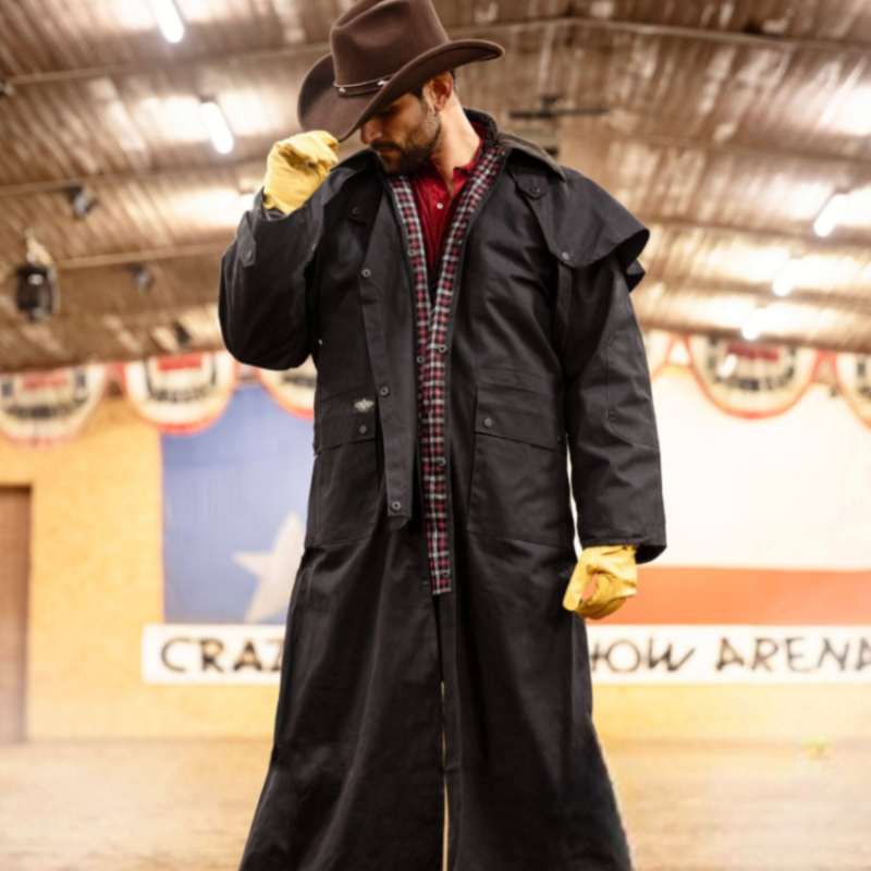 Western Duster Coat Trail Black - Oil Cloth Cowboy Duster