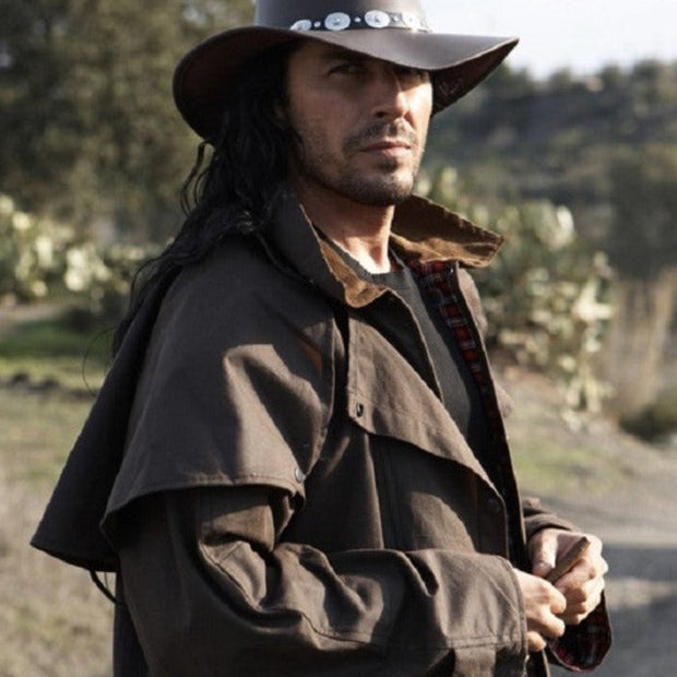 Western Duster Coat Trail Brown - Oil Cloth Cowboy Duster coat – BlackHut Clothing