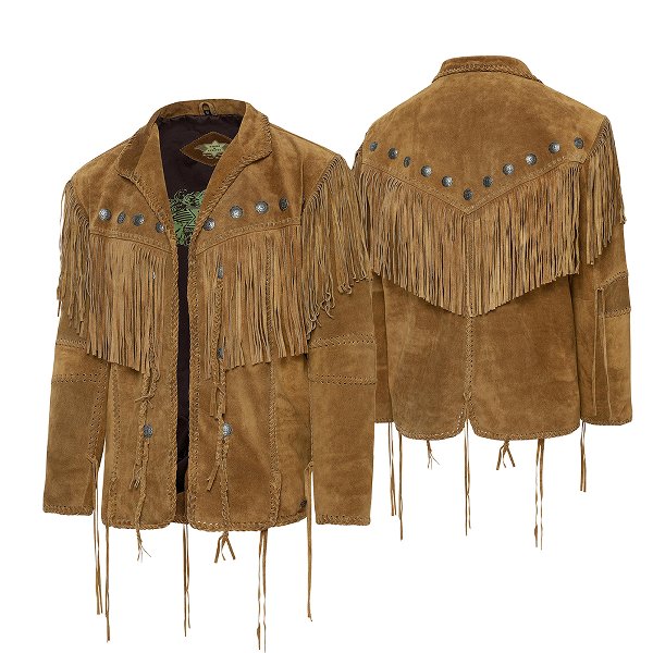 Western Fringe Leather cowboy jacket Hombre brown