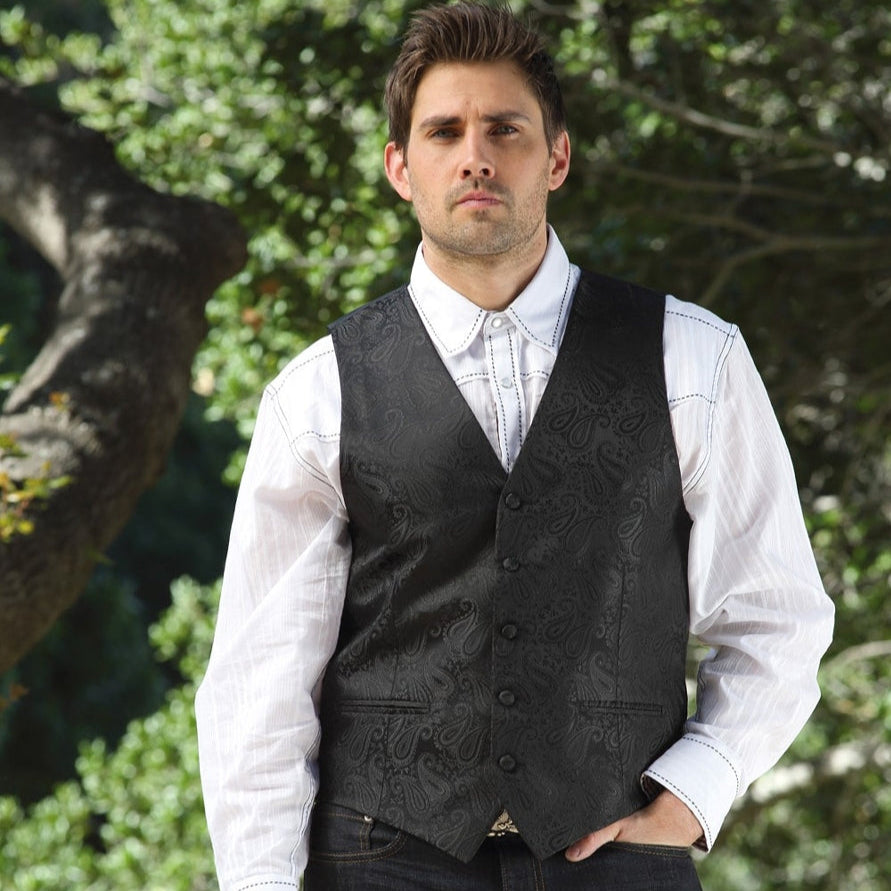 Western Jacquard Men's Vest Lincoln - Premium Textile Waistcoat