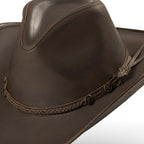 Brown Nubuck Leather Western Cowboy Hat - Bandera with Braided Band