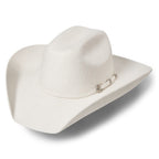 White Wool Felt Western Cowboy Hat - Wyoming Silverbelly with Rhinestone Buckle