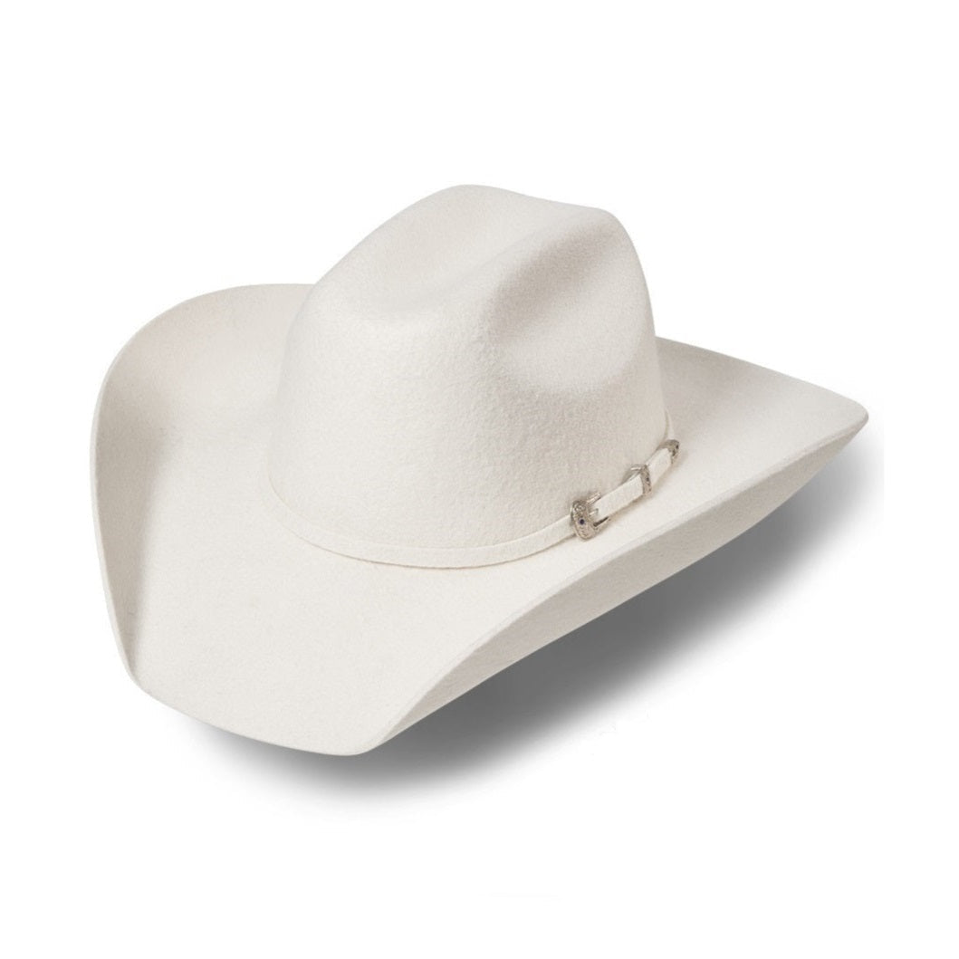 White Wool Felt Western Cowboy Hat - Wyoming Silverbelly with Rhinestone Buckle