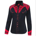 Women's Black Western Blouse Dolly - Red Yoke Embroidered Cowgirl Shirt