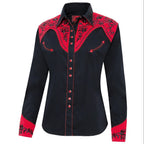 Women's Black Western Blouse Dolly - Red Yoke Embroidered Cowgirl Shirt