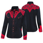Women's Black Western Blouse Dolly - Red Yoke Embroidered Cowgirl Shirt
