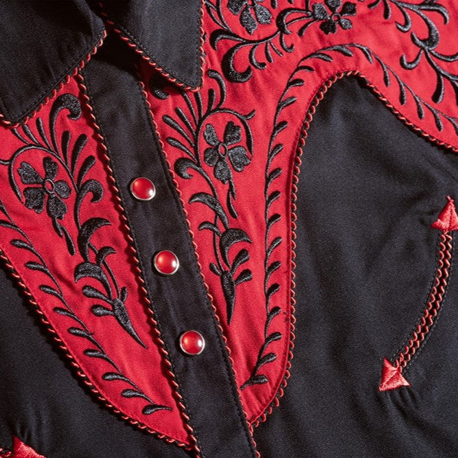 Women's Black Western Blouse Dolly - Red Yoke Embroidered Cowgirl Shirt